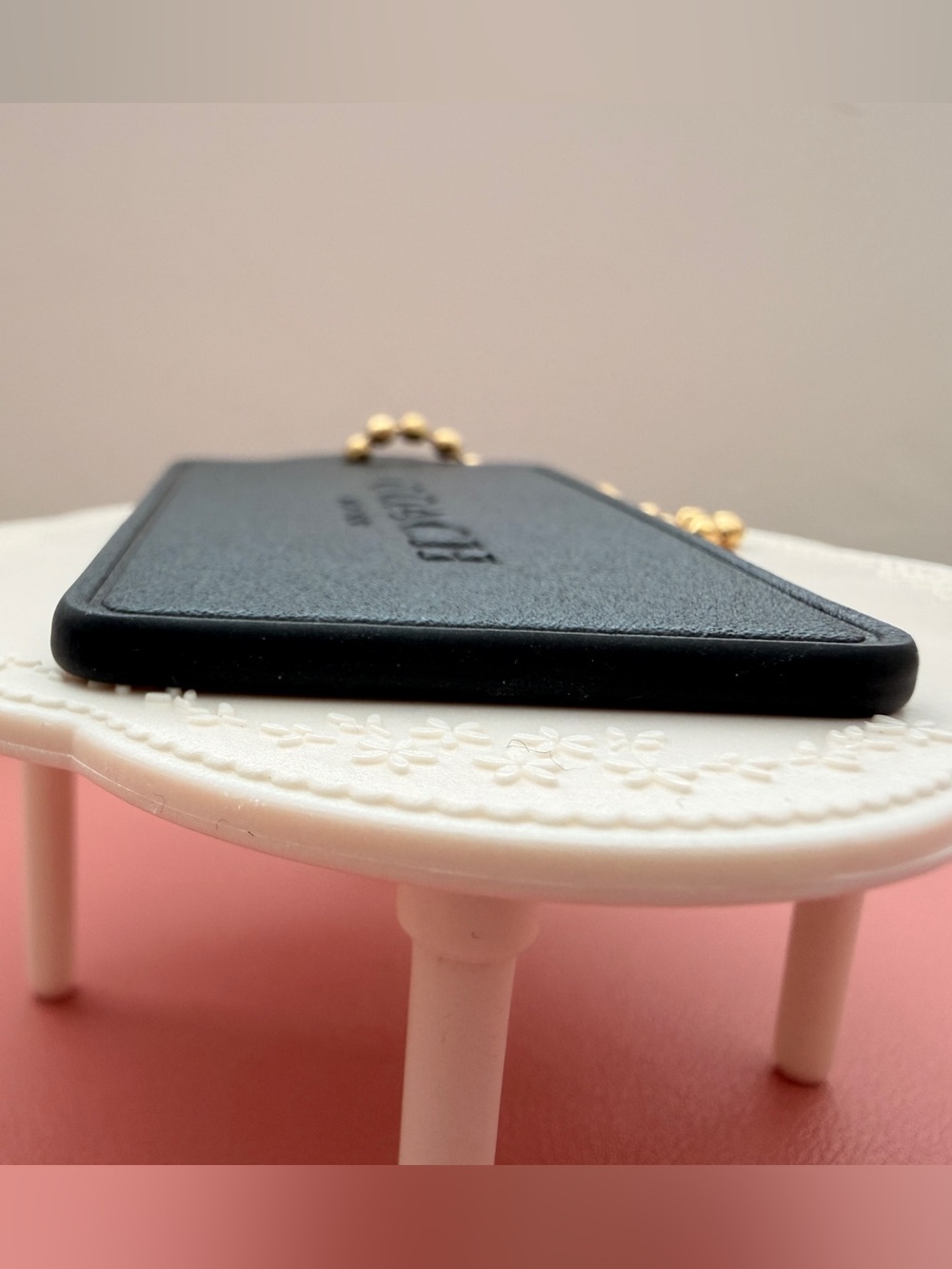 NWOT | Coach Black Leather Hang Tag with Brass Chain - Picture 3 of 9